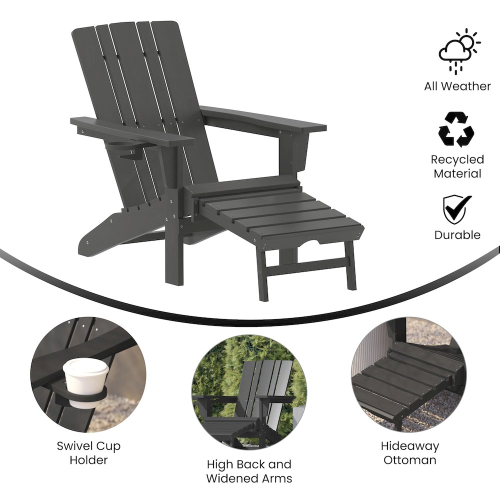 Commercial Adirondack Chair with Pull-Out Ottoman and Cupholder. Picture 4