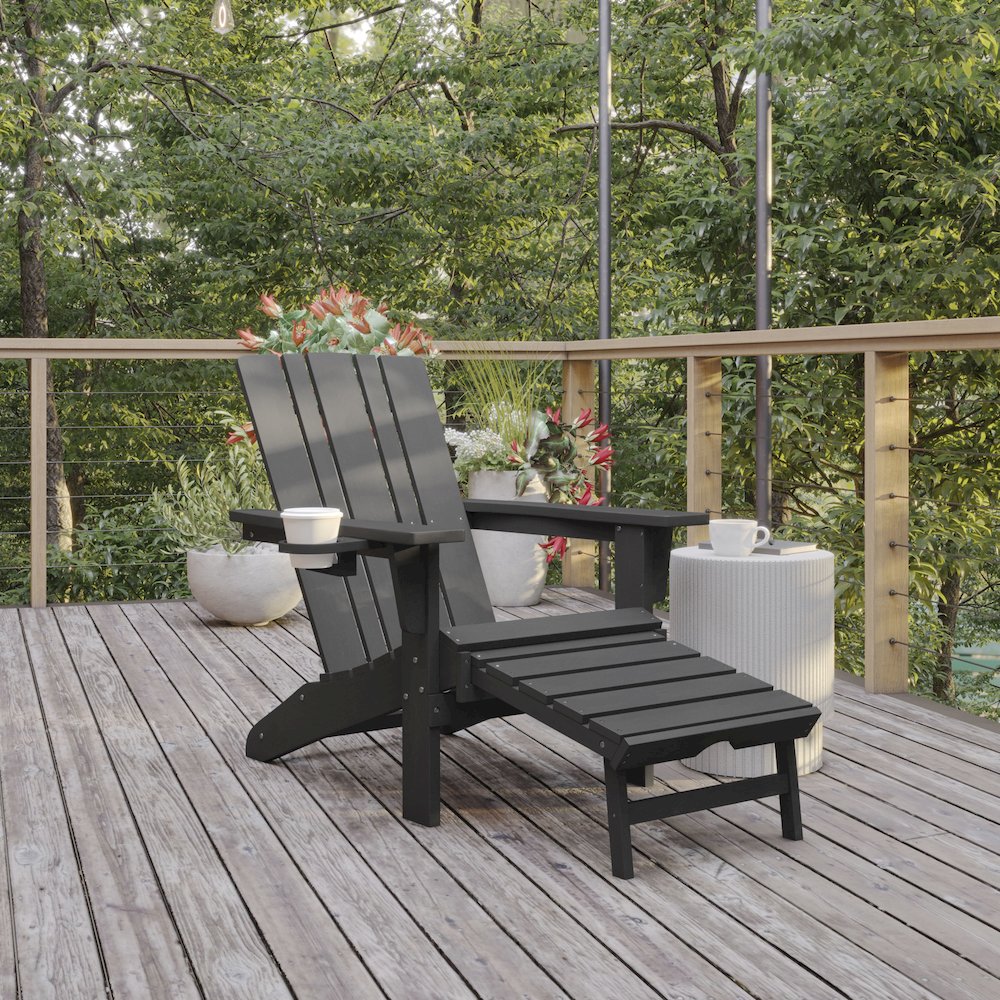 Commercial Adirondack Chair with Pull-Out Ottoman and Cupholder. Picture 2