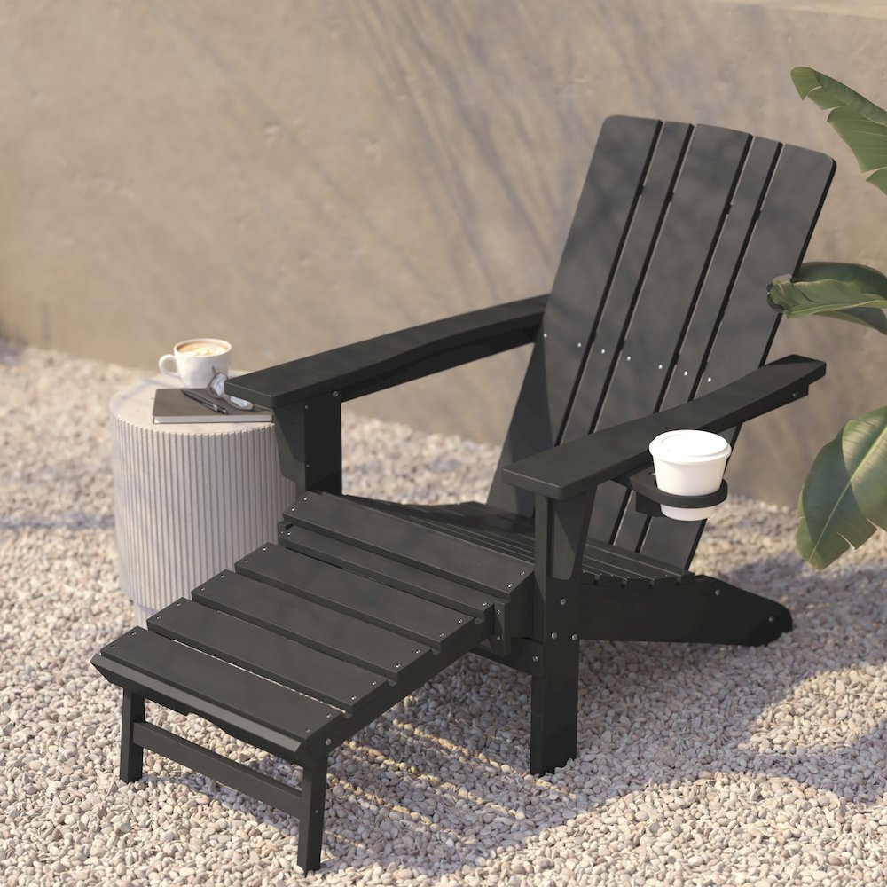 Commercial Adirondack Chair with Pull-Out Ottoman and Cupholder. Picture 7