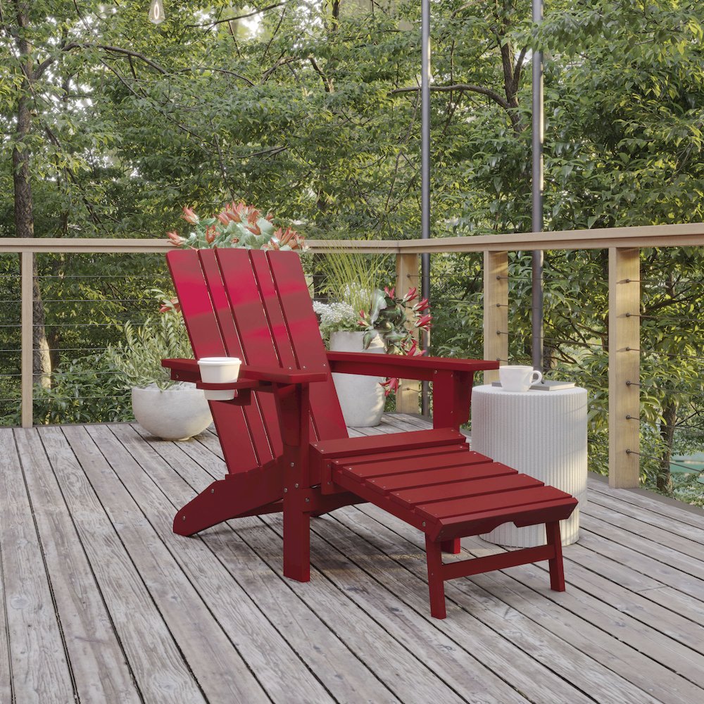 Commercial Adirondack Chair with Pull-Out Ottoman and Cupholder. Picture 2