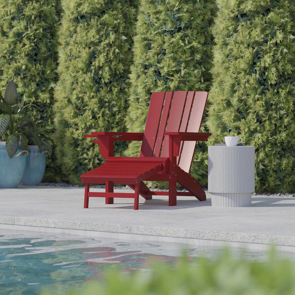 Commercial Adirondack Chair with Pull-Out Ottoman and Cupholder. Picture 6