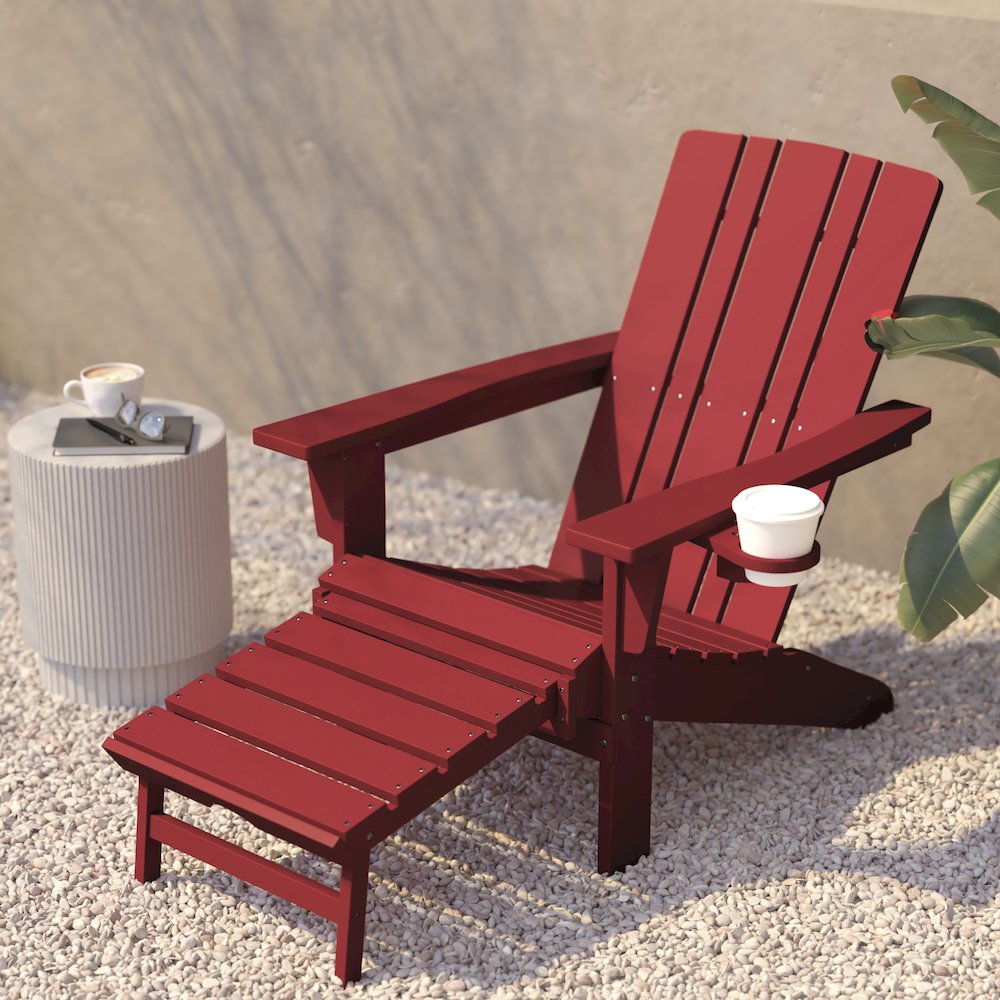 Commercial Adirondack Chair with Pull-Out Ottoman and Cupholder. Picture 7
