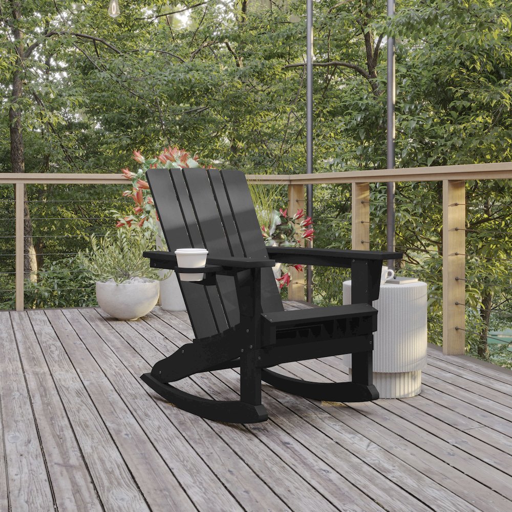 Contemporary Commercial Grade Adirondack Rocking Chair with Cupholder. Picture 2