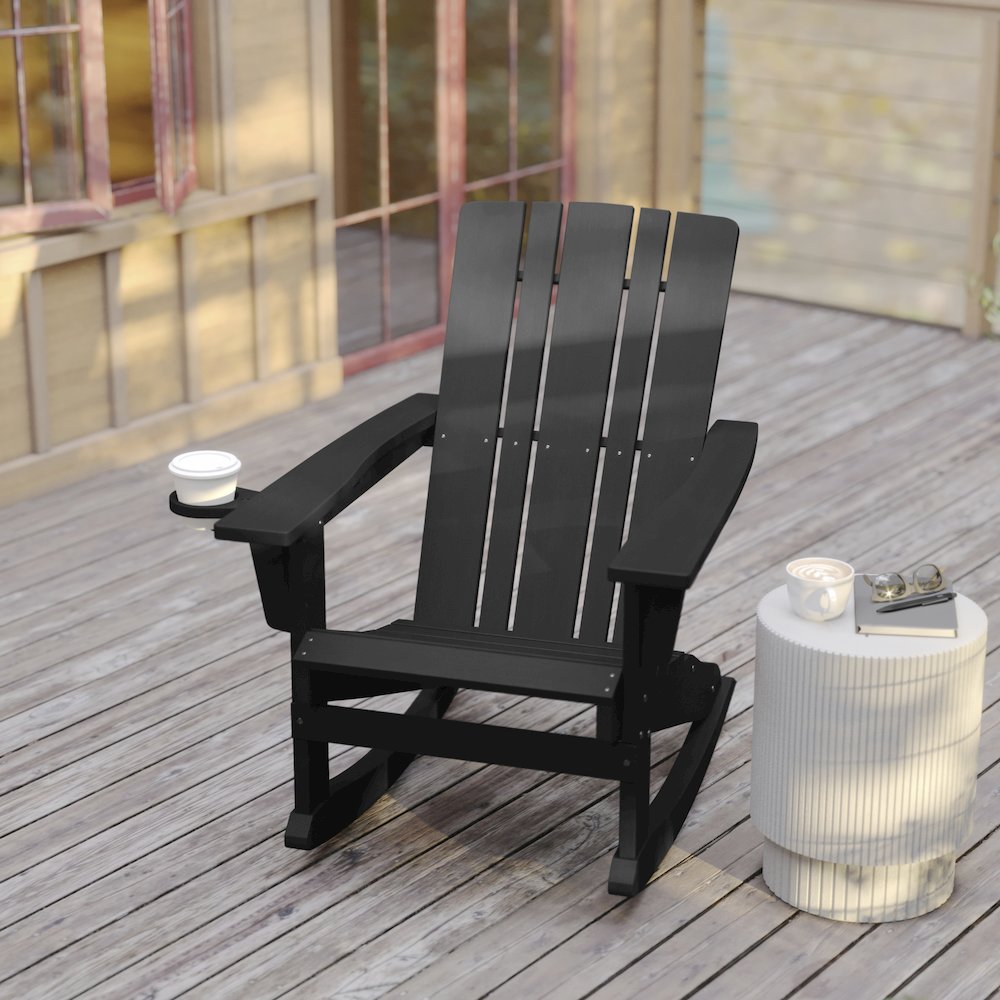 Contemporary Commercial Grade Adirondack Rocking Chair with Cupholder. Picture 6