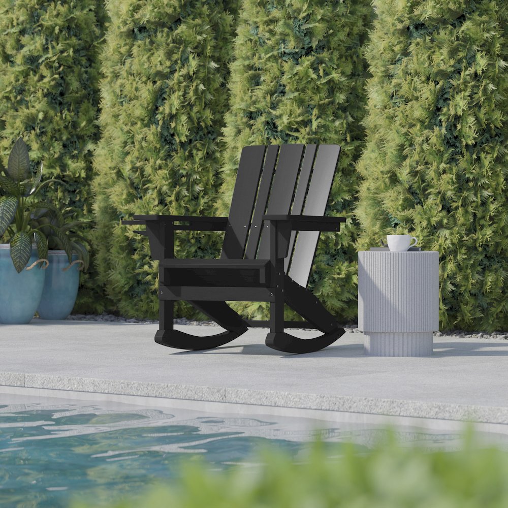 Contemporary Commercial Grade Adirondack Rocking Chair with Cupholder. Picture 7