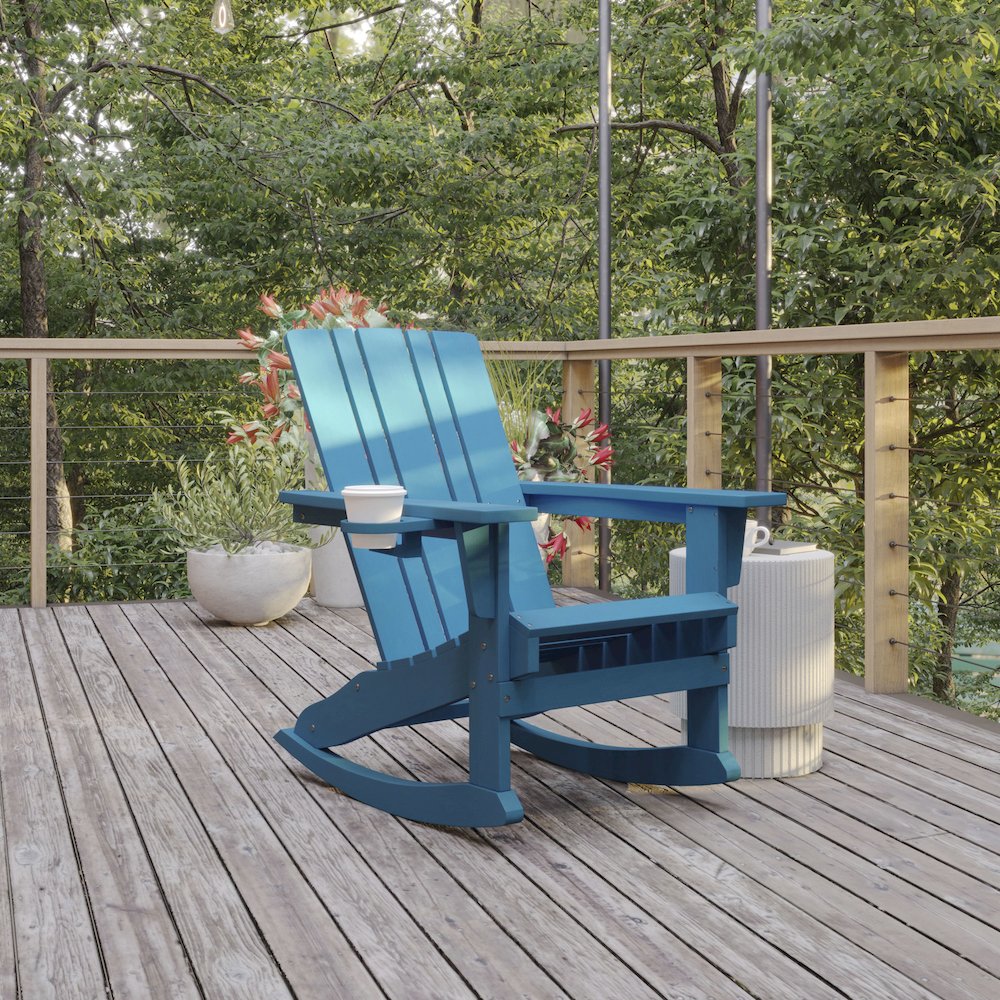 Contemporary Commercial Grade Adirondack Rocking Chair with Cupholder. Picture 2