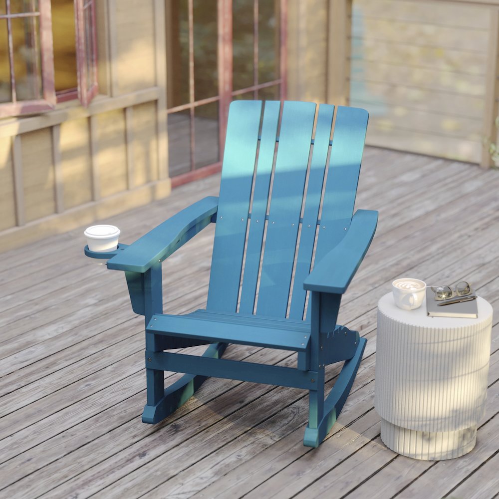 Contemporary Commercial Grade Adirondack Rocking Chair with Cupholder. Picture 6