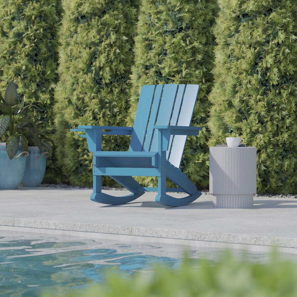 Contemporary Commercial Grade Adirondack Rocking Chair with Cupholder. Picture 7