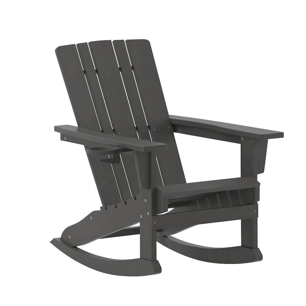 Contemporary Commercial Grade Adirondack Rocking Chair with Cupholder. Picture 1