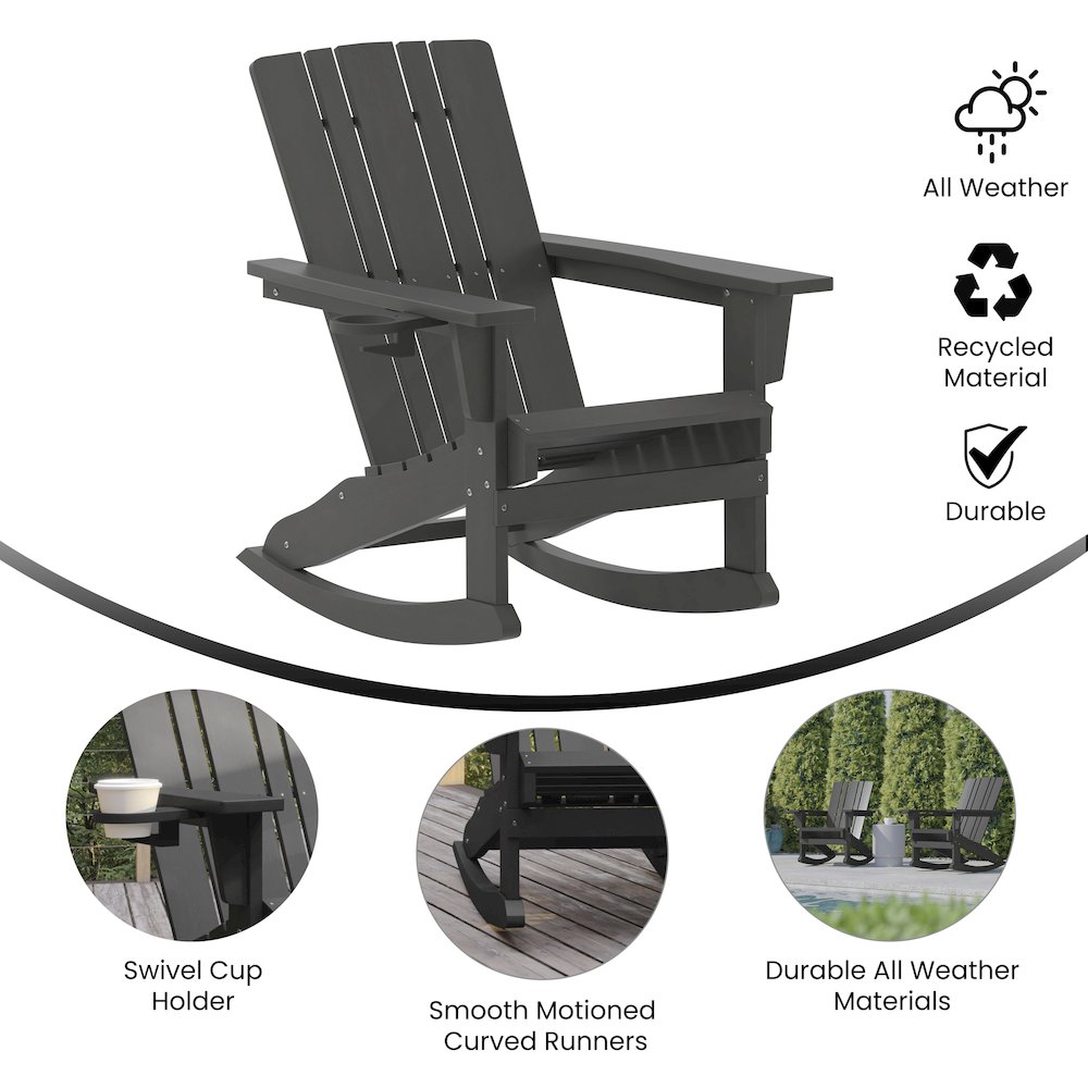 Contemporary Commercial Grade Adirondack Rocking Chair with Cupholder. Picture 4