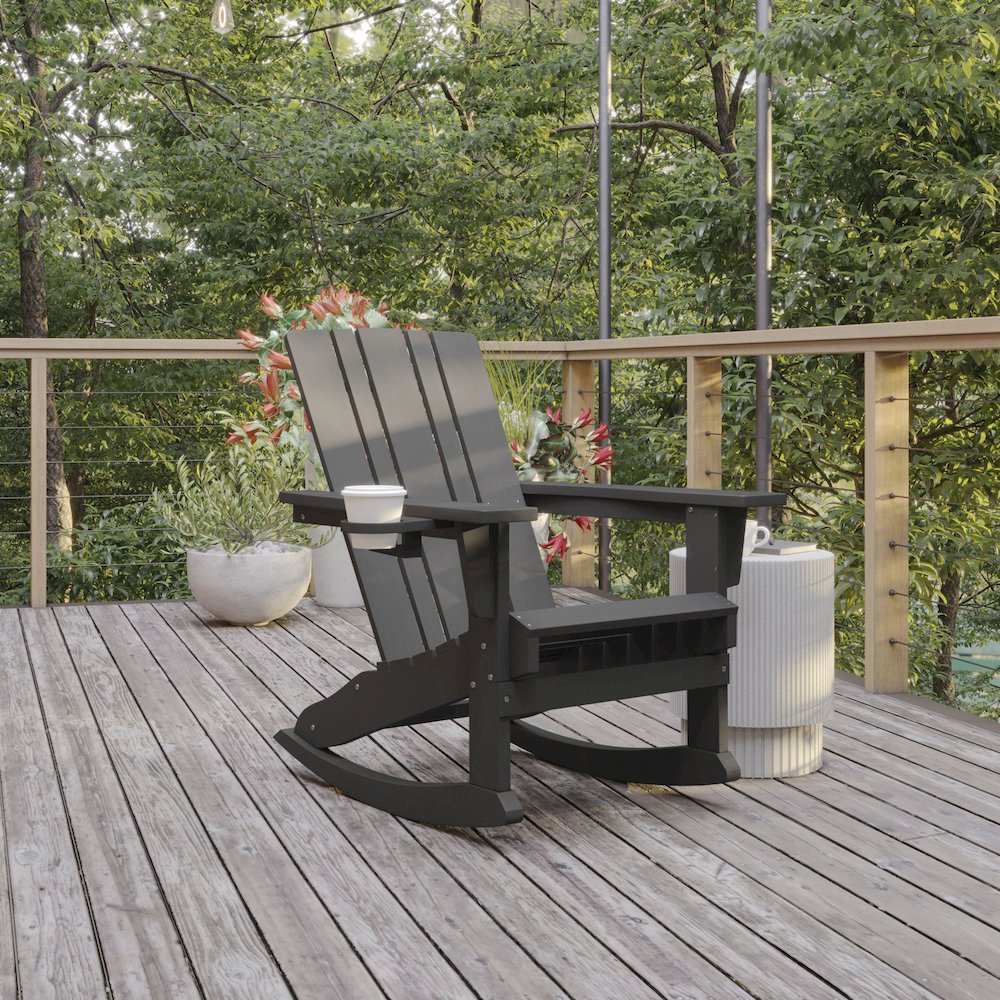 Contemporary Commercial Grade Adirondack Rocking Chair with Cupholder. Picture 2