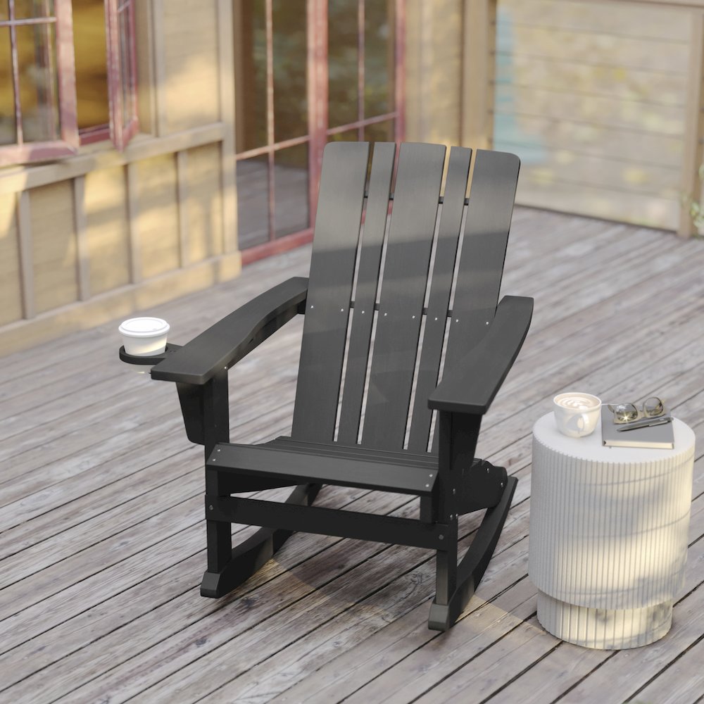 Contemporary Commercial Grade Adirondack Rocking Chair with Cupholder. Picture 6