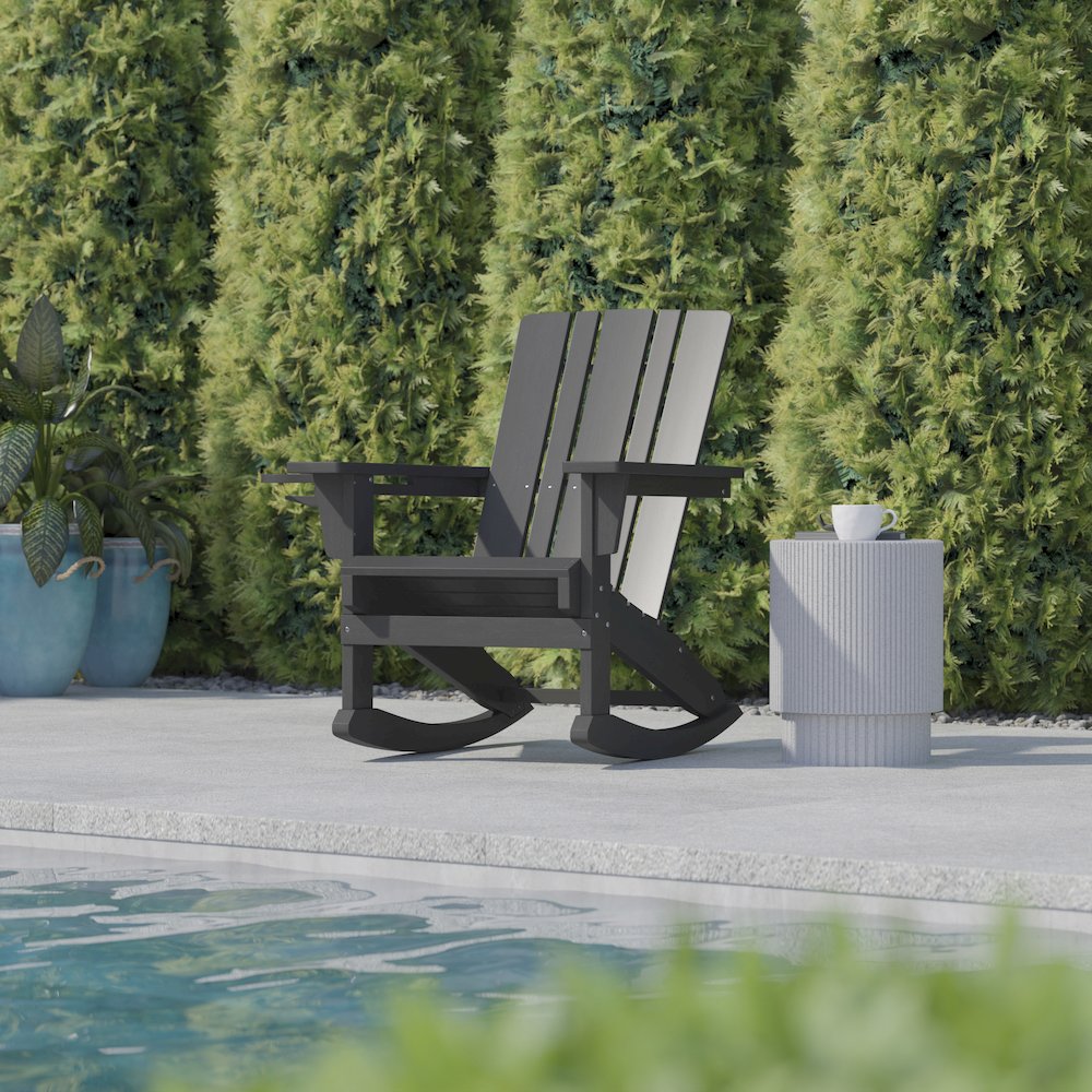 Contemporary Commercial Grade Adirondack Rocking Chair with Cupholder. Picture 7