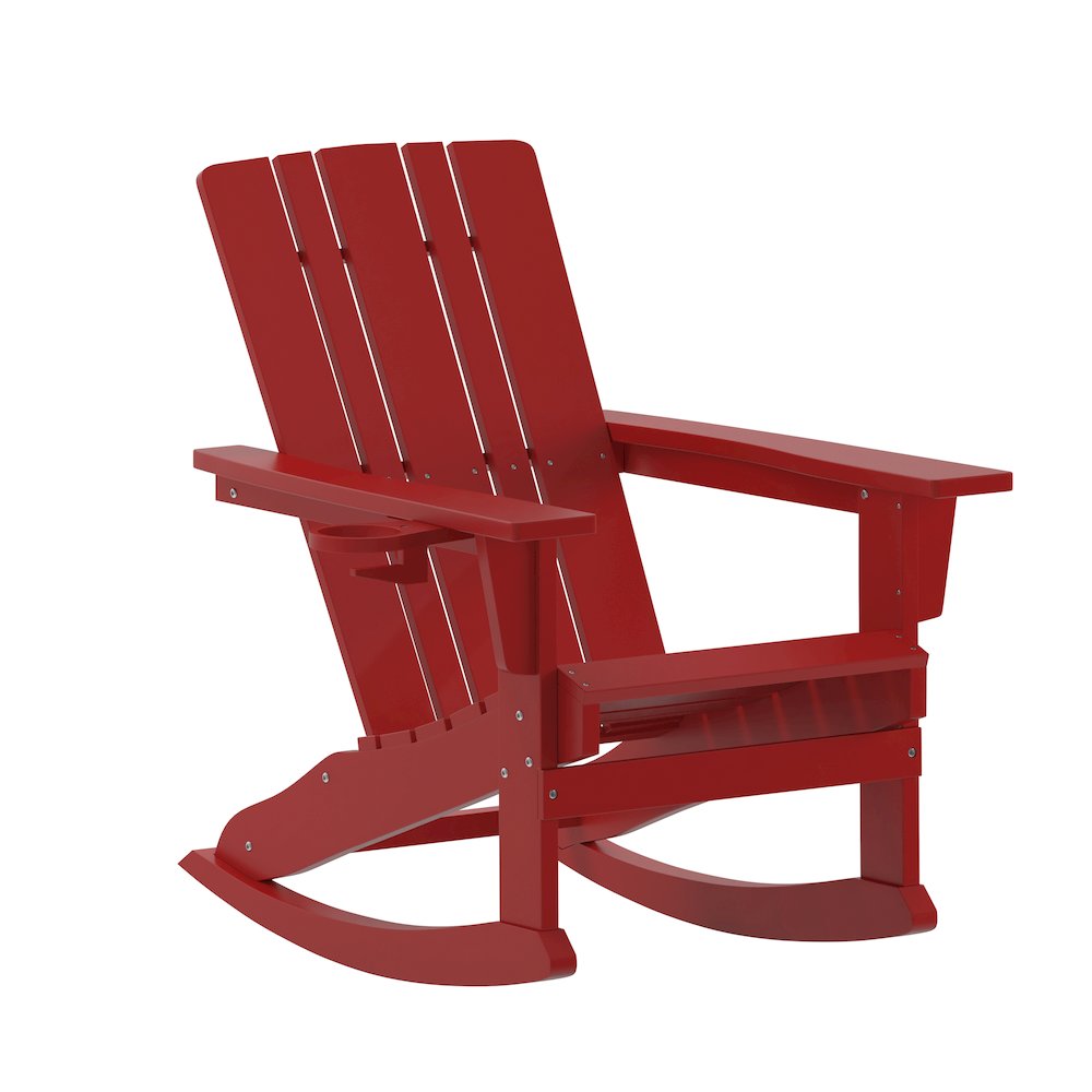 Contemporary Commercial Grade Adirondack Rocking Chair with Cupholder. Picture 1