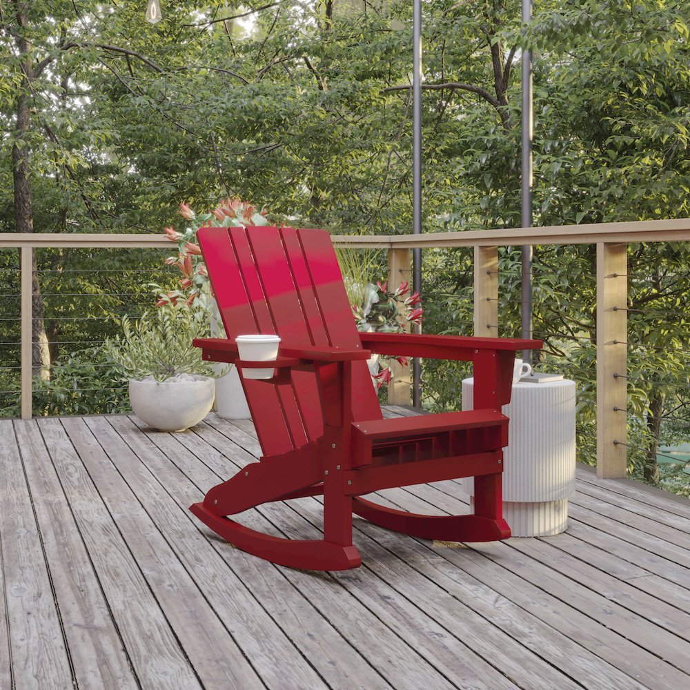 Contemporary Commercial Grade Adirondack Rocking Chair with Cupholder. Picture 2
