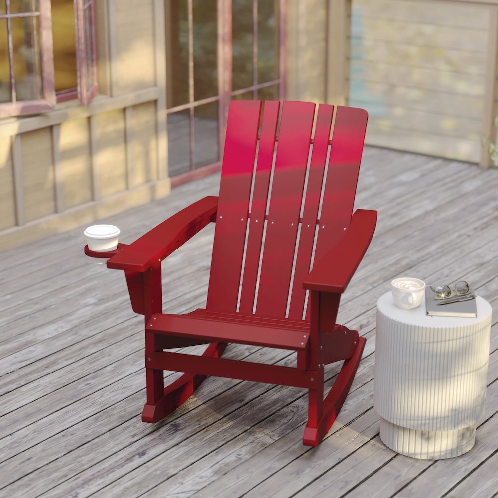 Contemporary Commercial Grade Adirondack Rocking Chair with Cupholder. Picture 6