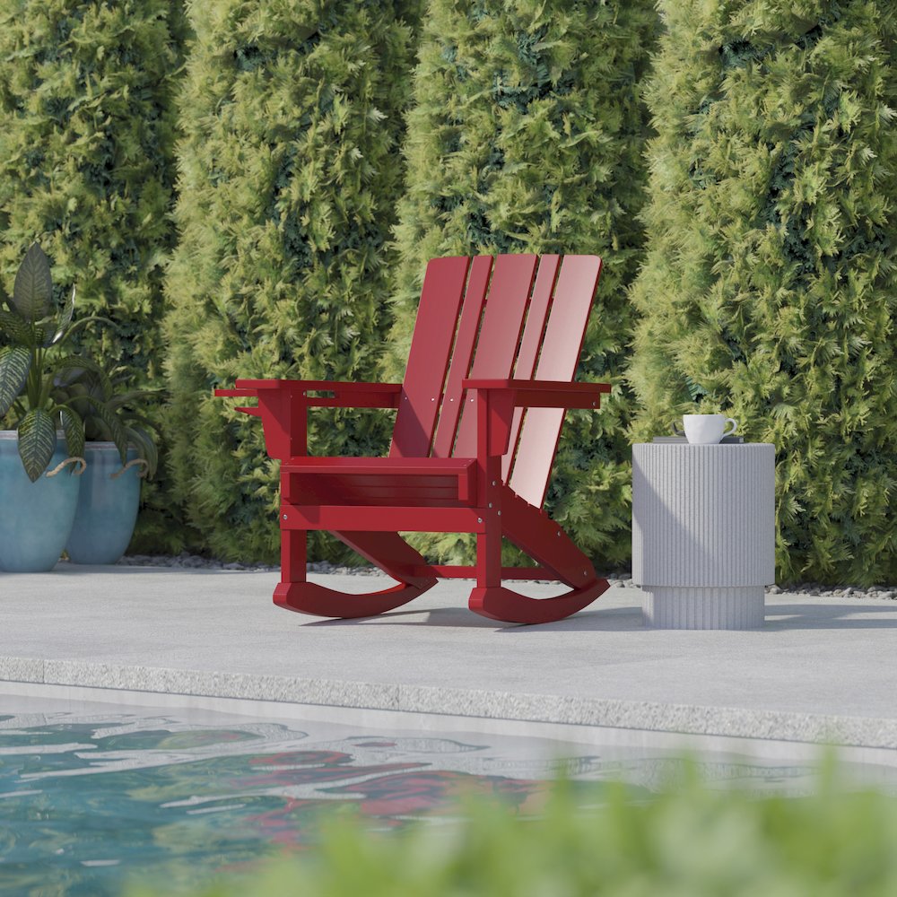 Contemporary Commercial Grade Adirondack Rocking Chair with Cupholder. Picture 7