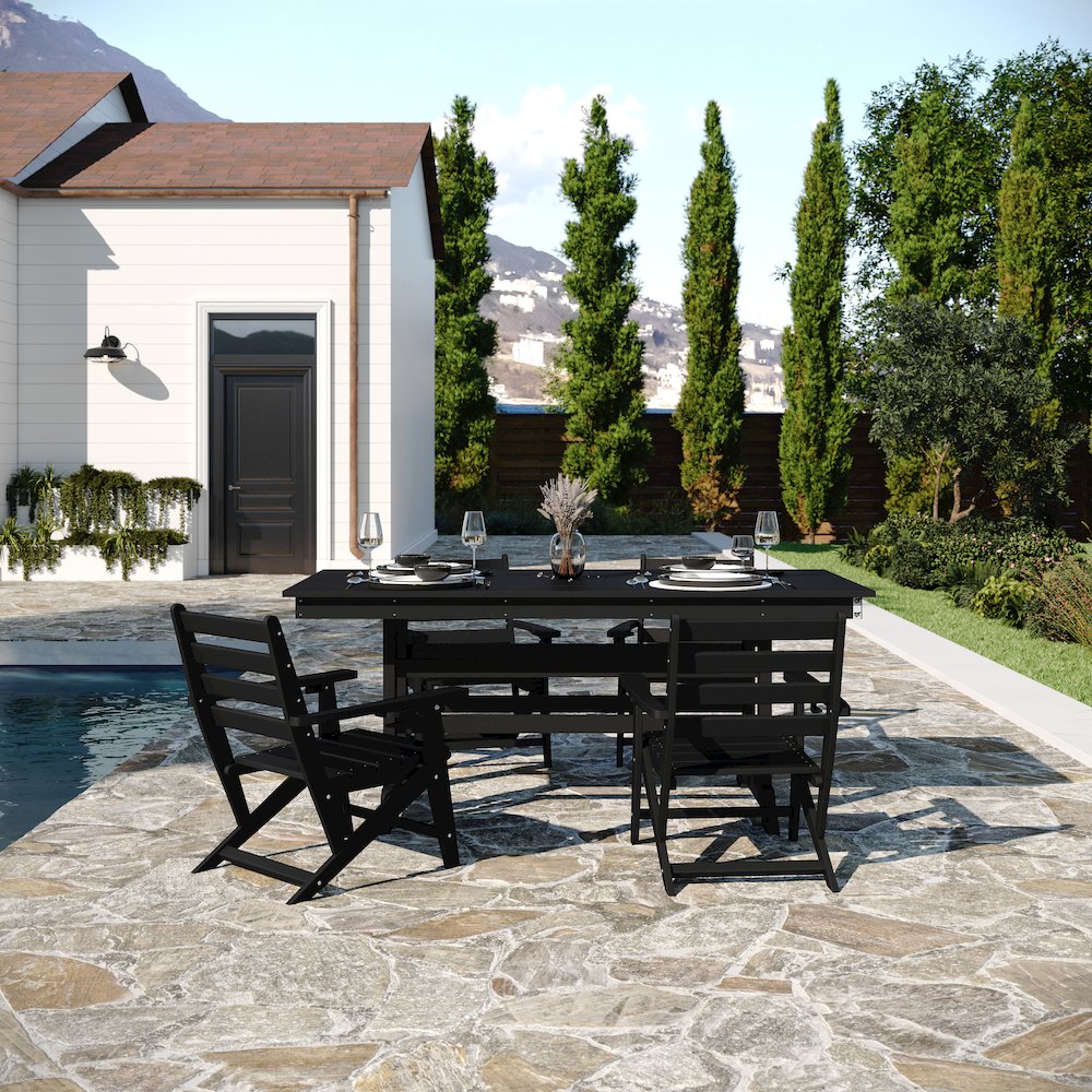 Abraham 72" Rectangle Recycled HDPE Adirondack Dining Table for 6 in Black. Picture 5