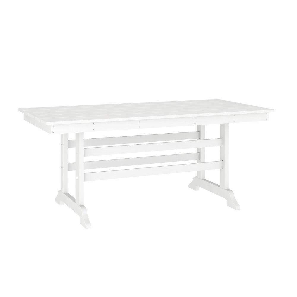 Abraham 72" Rectangle Recycled HDPE Adirondack Dining Table for 6 in White. Picture 1
