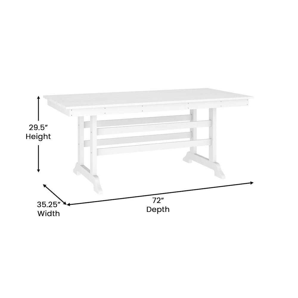 Abraham 72" Rectangle Recycled HDPE Adirondack Dining Table for 6 in White. Picture 4