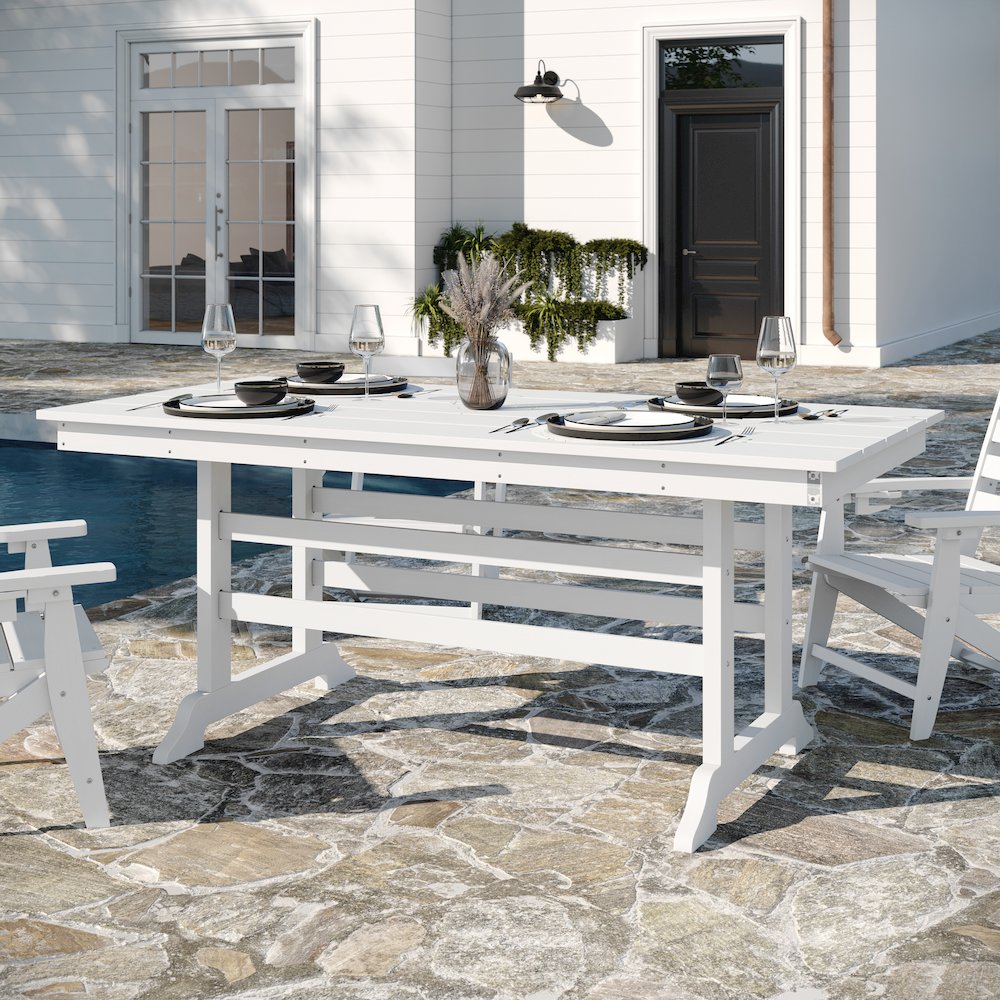 Abraham 72" Rectangle Recycled HDPE Adirondack Dining Table for 6 in White. Picture 3