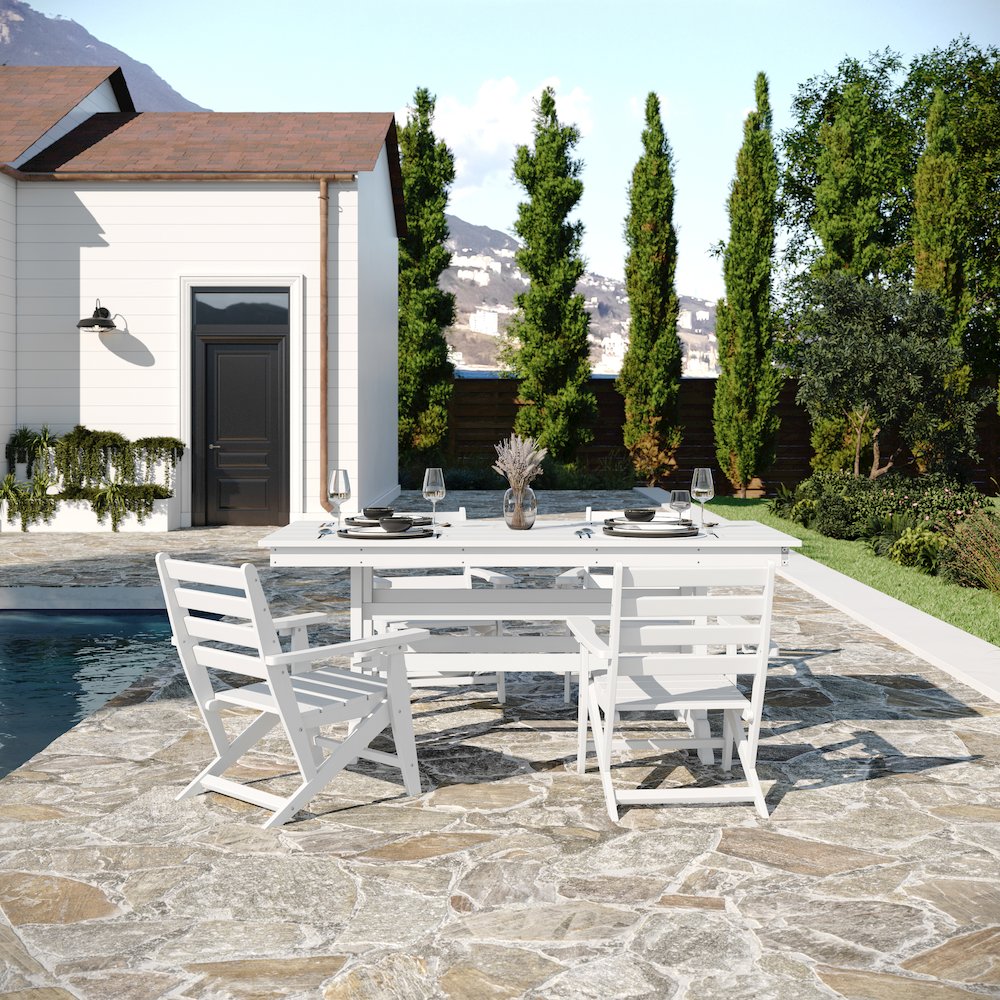 Abraham 72" Rectangle Recycled HDPE Adirondack Dining Table for 6 in White. Picture 5