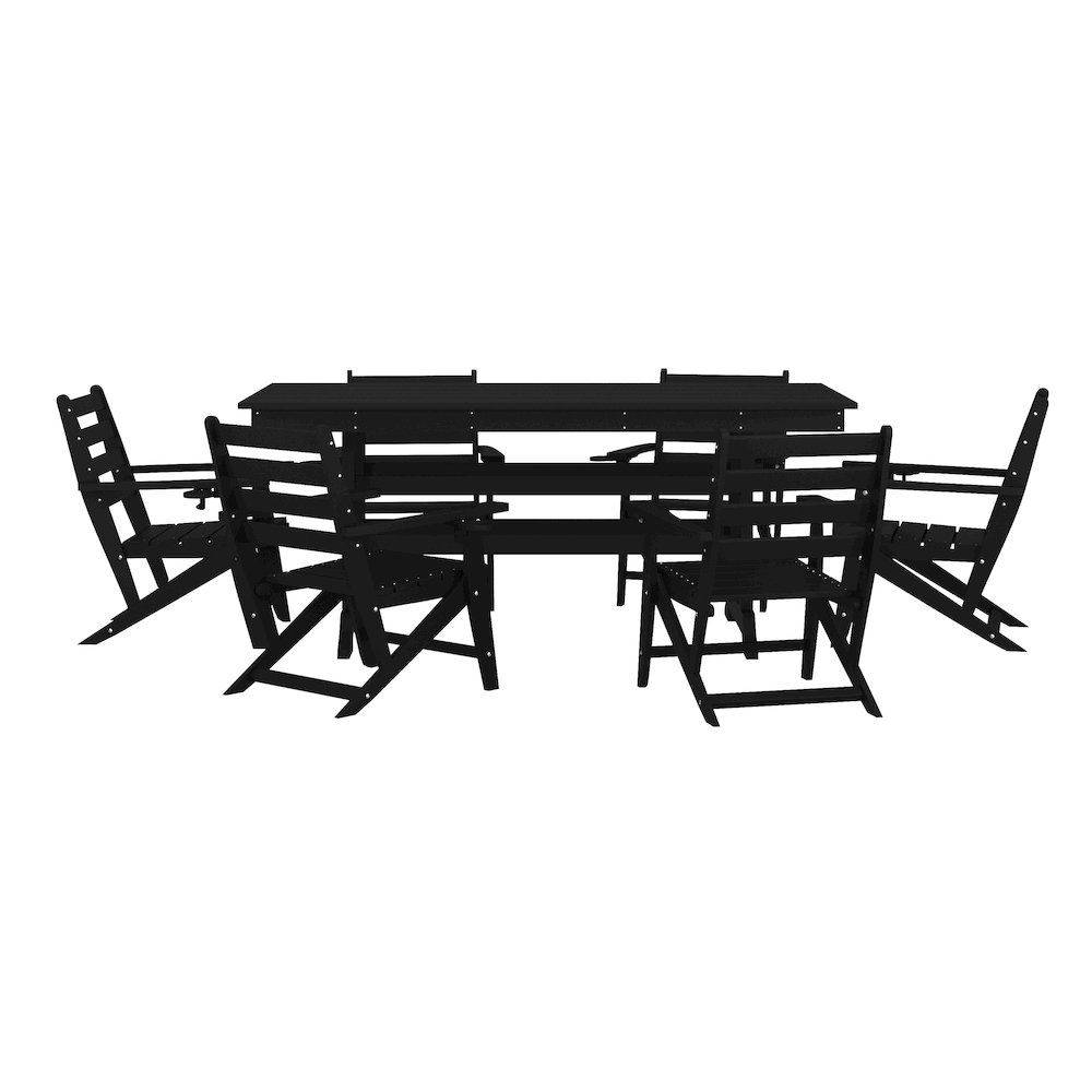 Contemporary 7 Piece Commercial Grade Adirondack Dining Set, Black. Picture 1