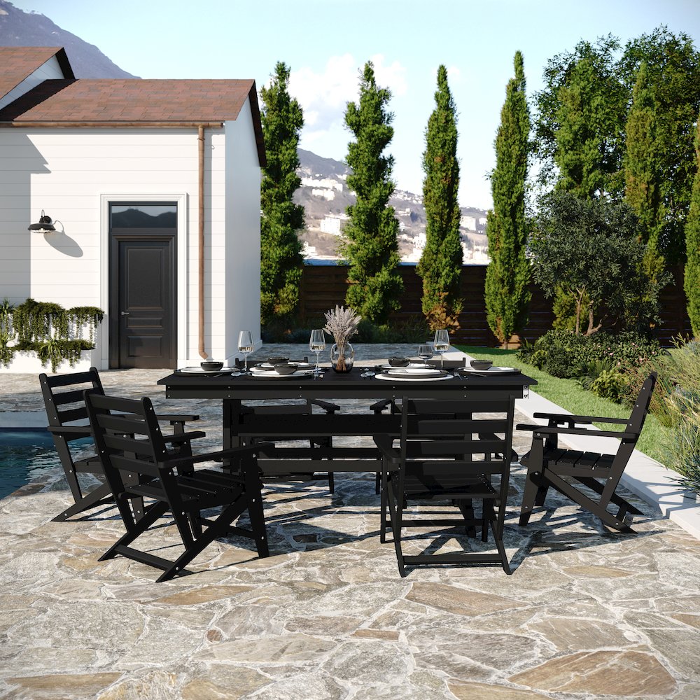 Contemporary 7 Piece Commercial Grade Adirondack Dining Set, Black. Picture 3