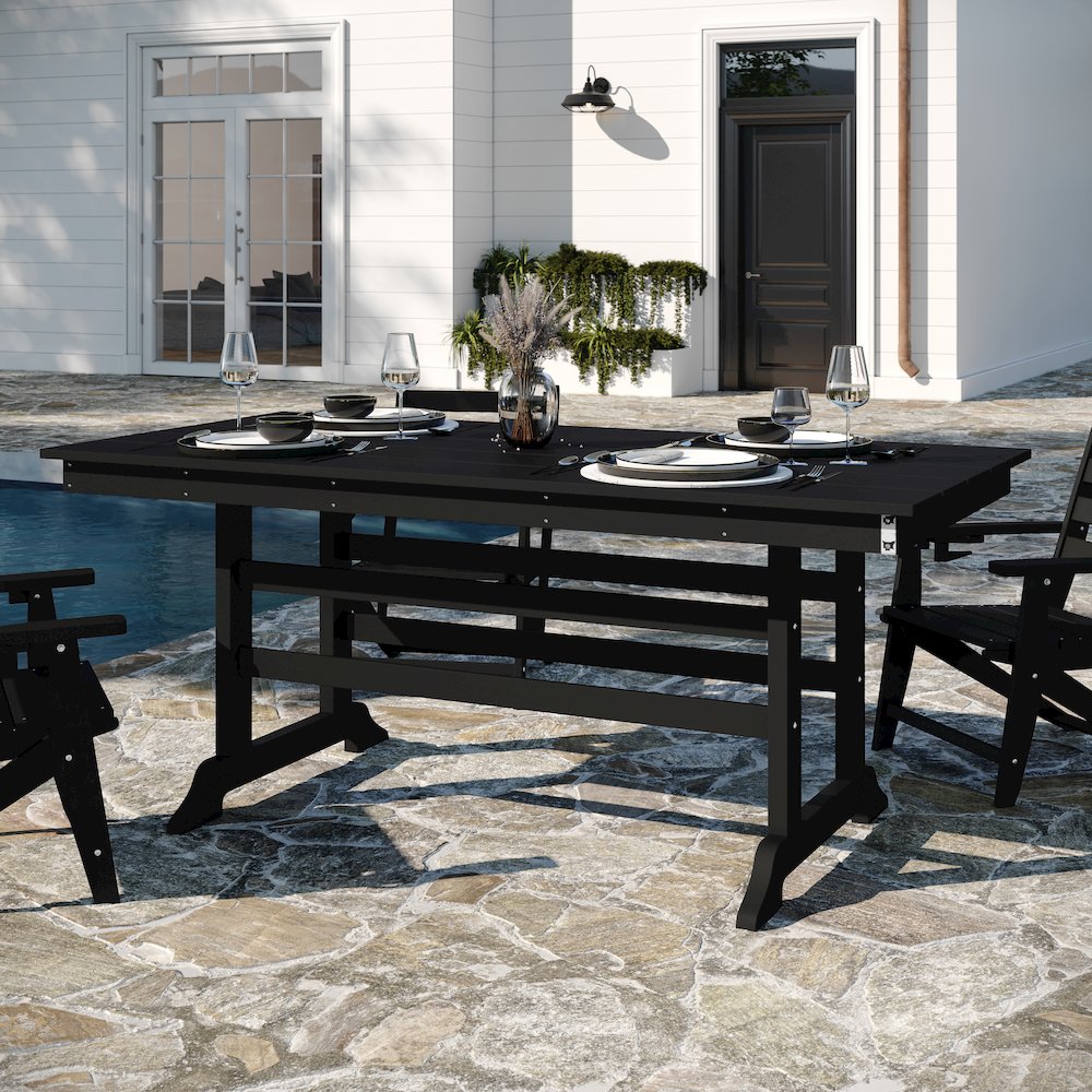 Contemporary 7 Piece Commercial Grade Adirondack Dining Set, Black. Picture 6