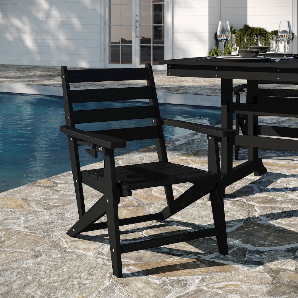 Contemporary 7 Piece Commercial Grade Adirondack Dining Set, Black. Picture 7