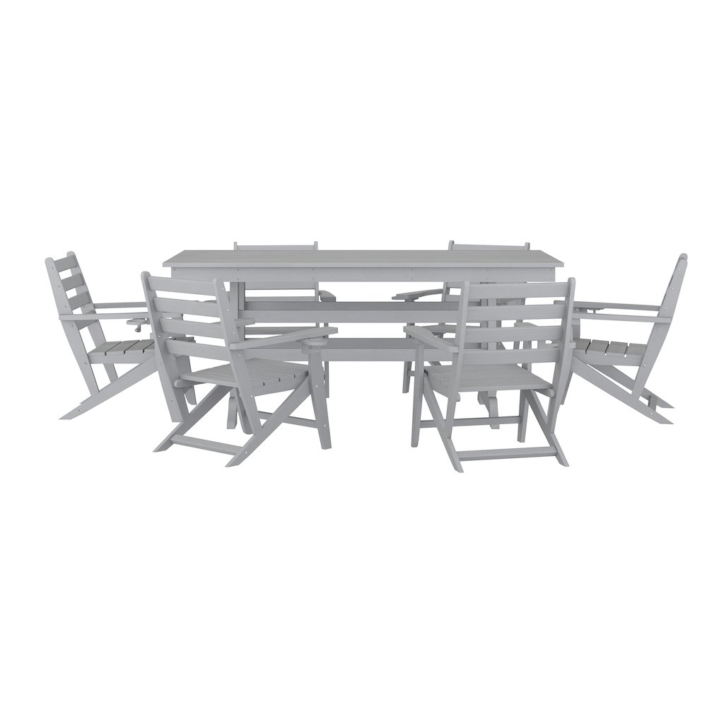 Contemporary 7 Piece Commercial Grade Adirondack Dining Set, Gray. Picture 1