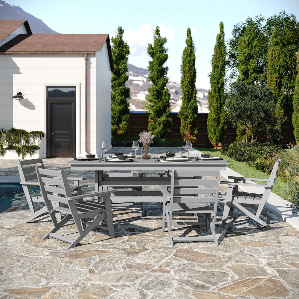 Contemporary 7 Piece Commercial Grade Adirondack Dining Set, Gray. Picture 3