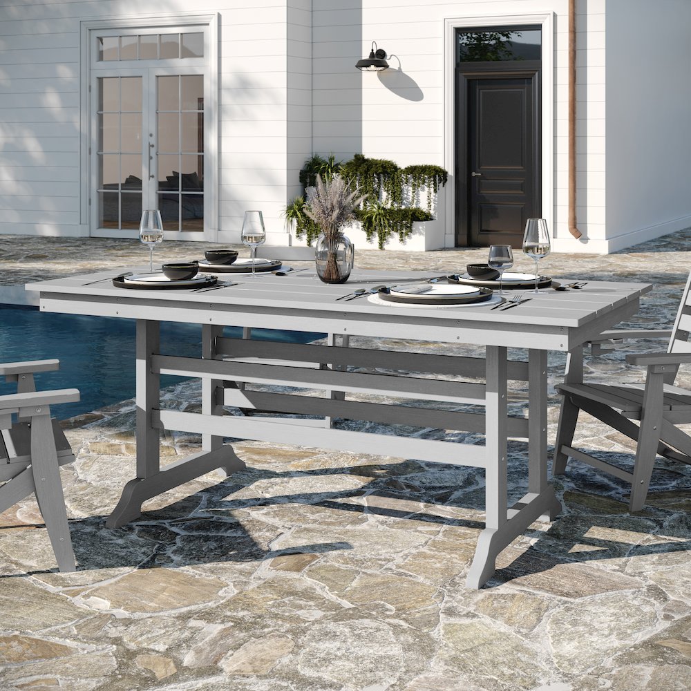 Contemporary 7 Piece Commercial Grade Adirondack Dining Set, Gray. Picture 6