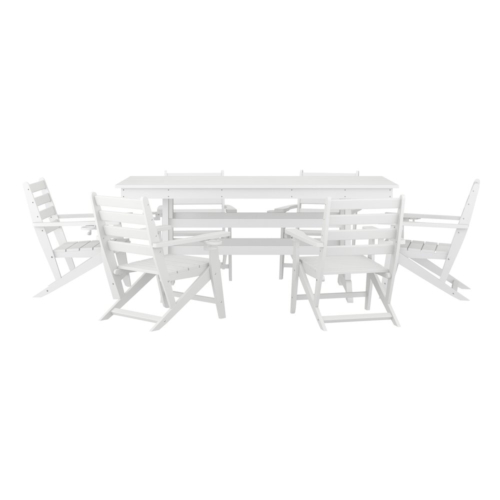 Contemporary 7 Piece Commercial Grade Adirondack Dining Set, White. Picture 1