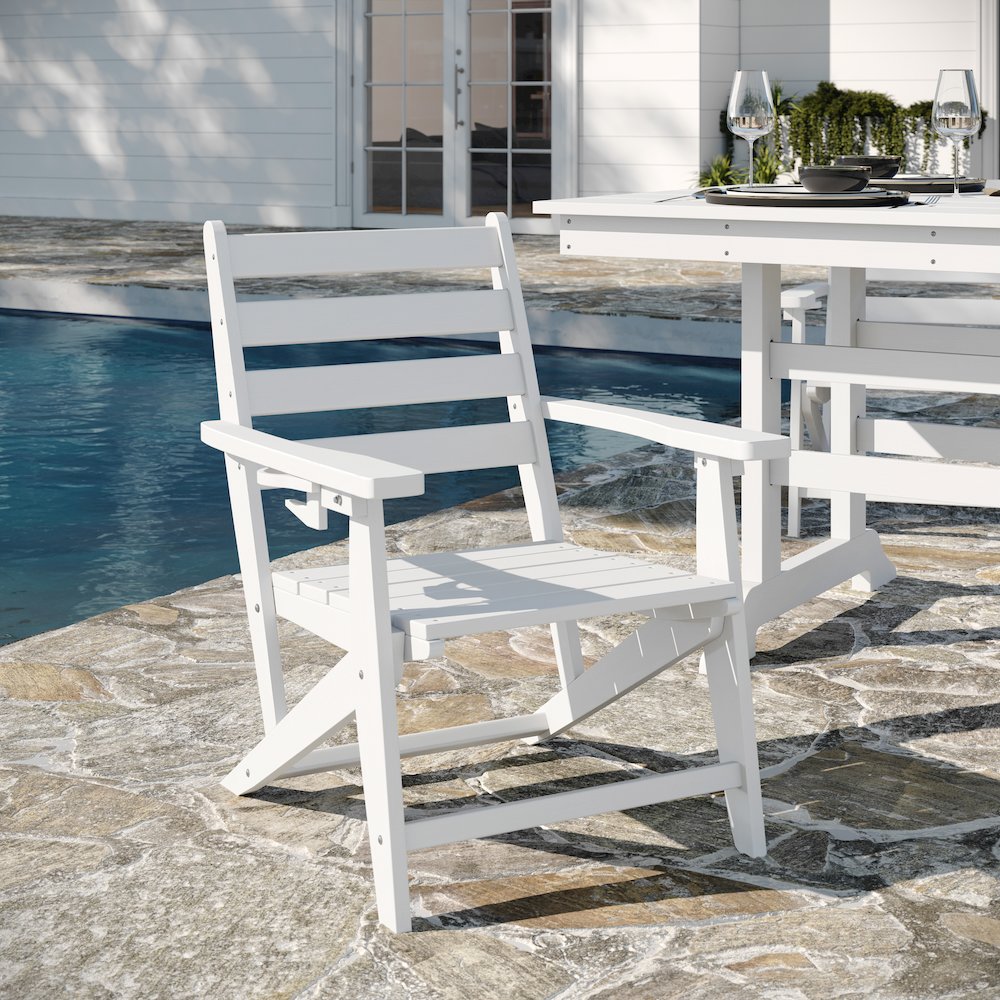 Contemporary 7 Piece Commercial Grade Adirondack Dining Set, White. Picture 7