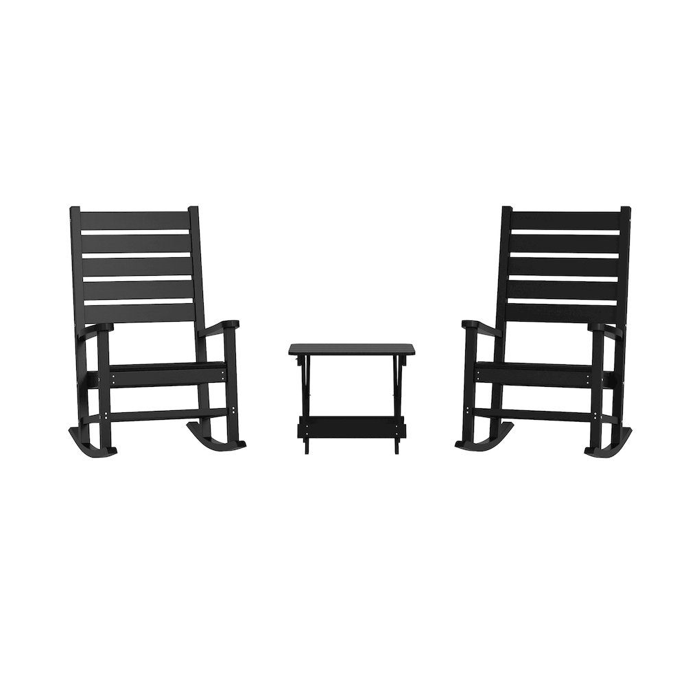 3-Piece Set with 2 Contemporary All-Weather Rocking Chairs and End Table, Black. Picture 1