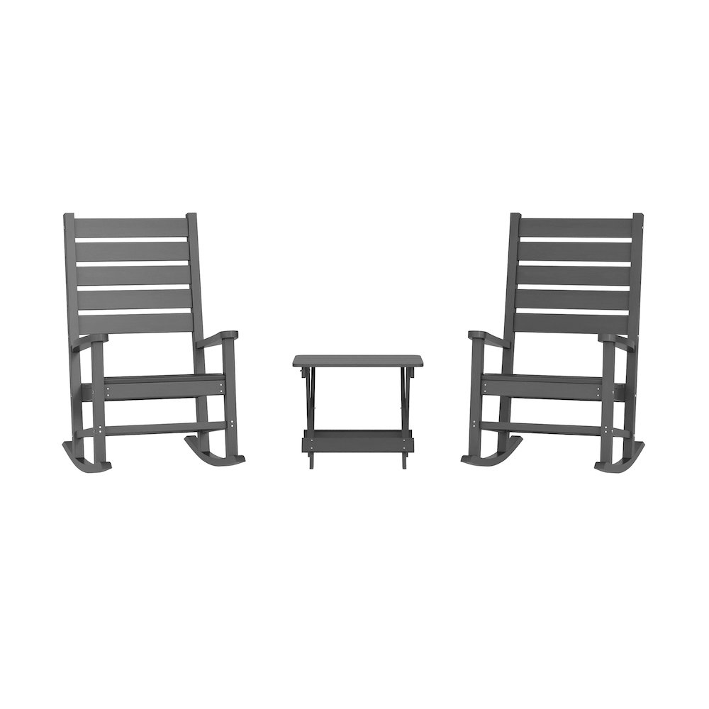 3-Piece Set with 2 Contemporary All-Weather Rocking Chairs and End Table in Gray. Picture 1