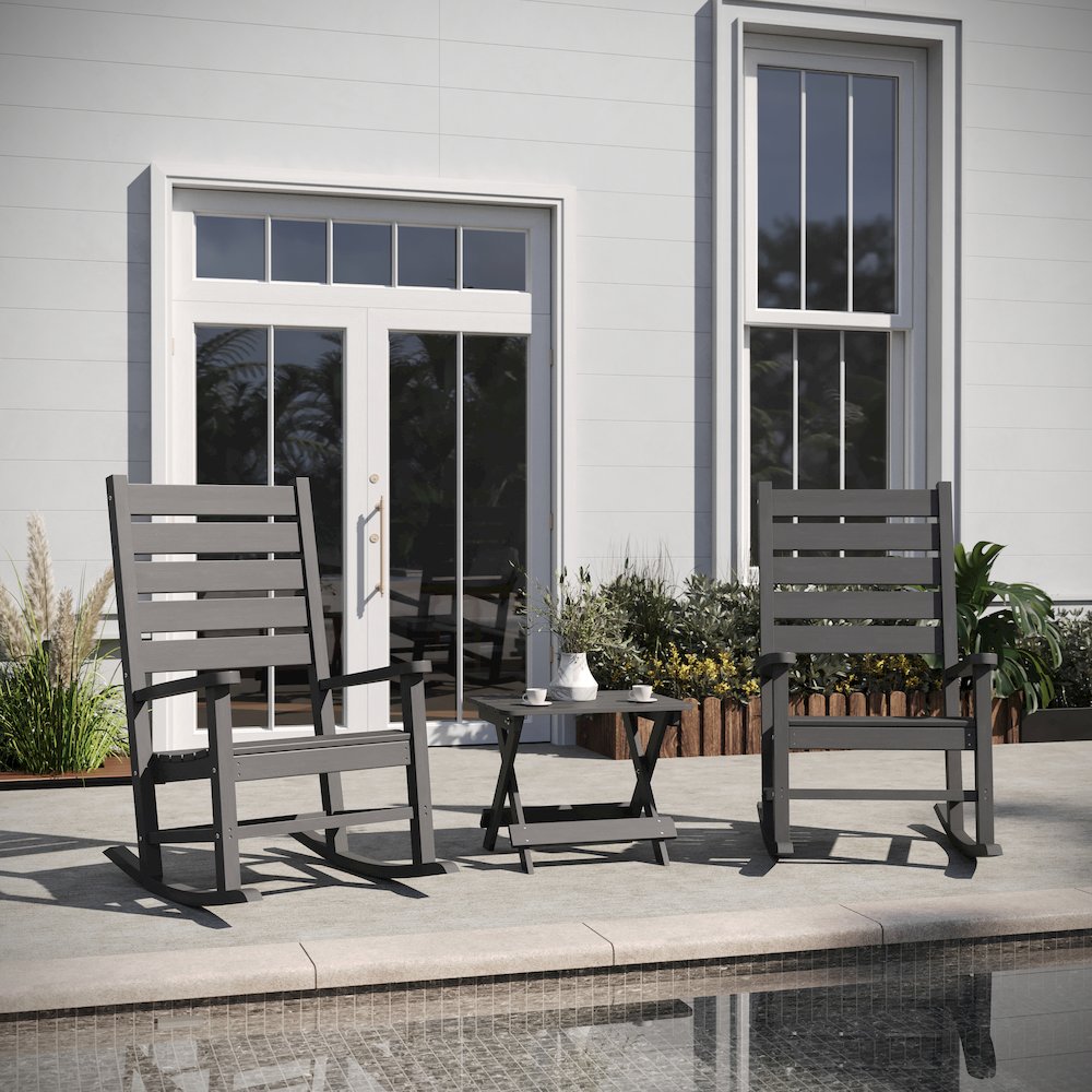 3-Piece Set with 2 Contemporary All-Weather Rocking Chairs and End Table in Gray. Picture 3