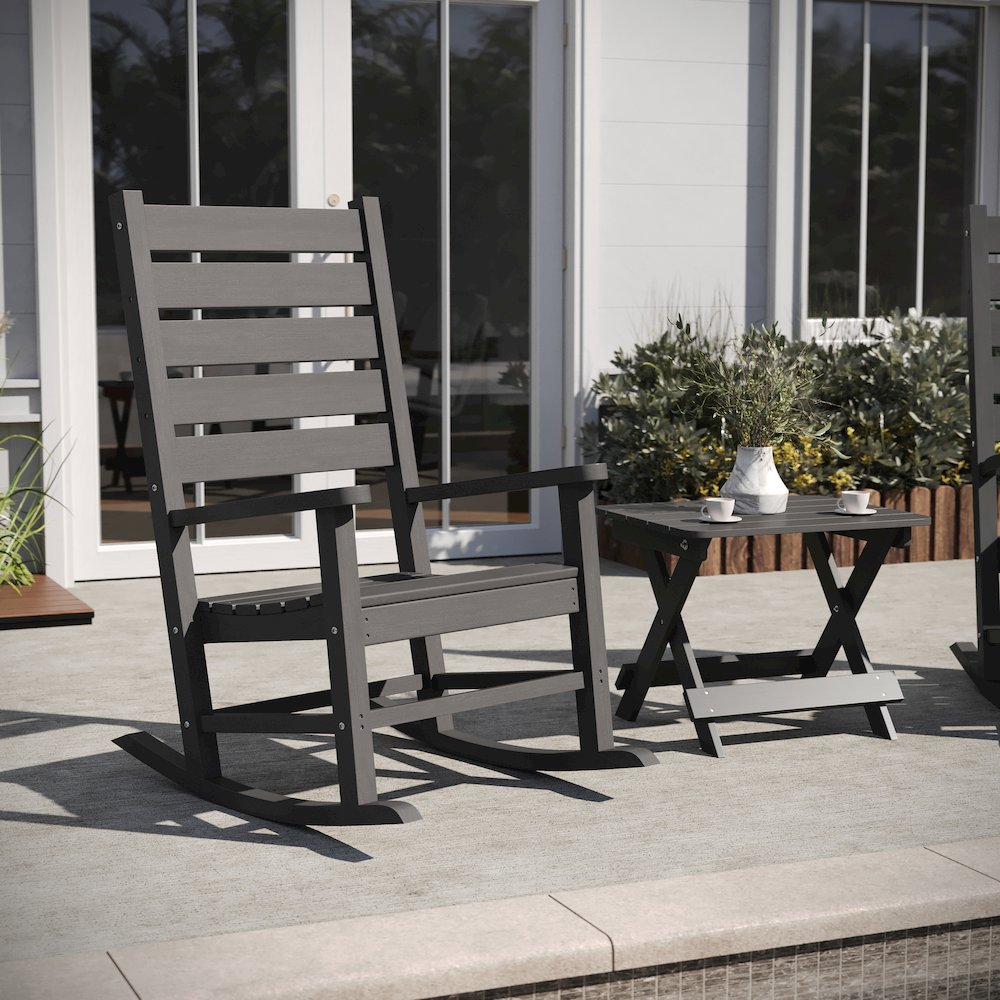 3-Piece Set with 2 Contemporary All-Weather Rocking Chairs and End Table in Gray. Picture 6