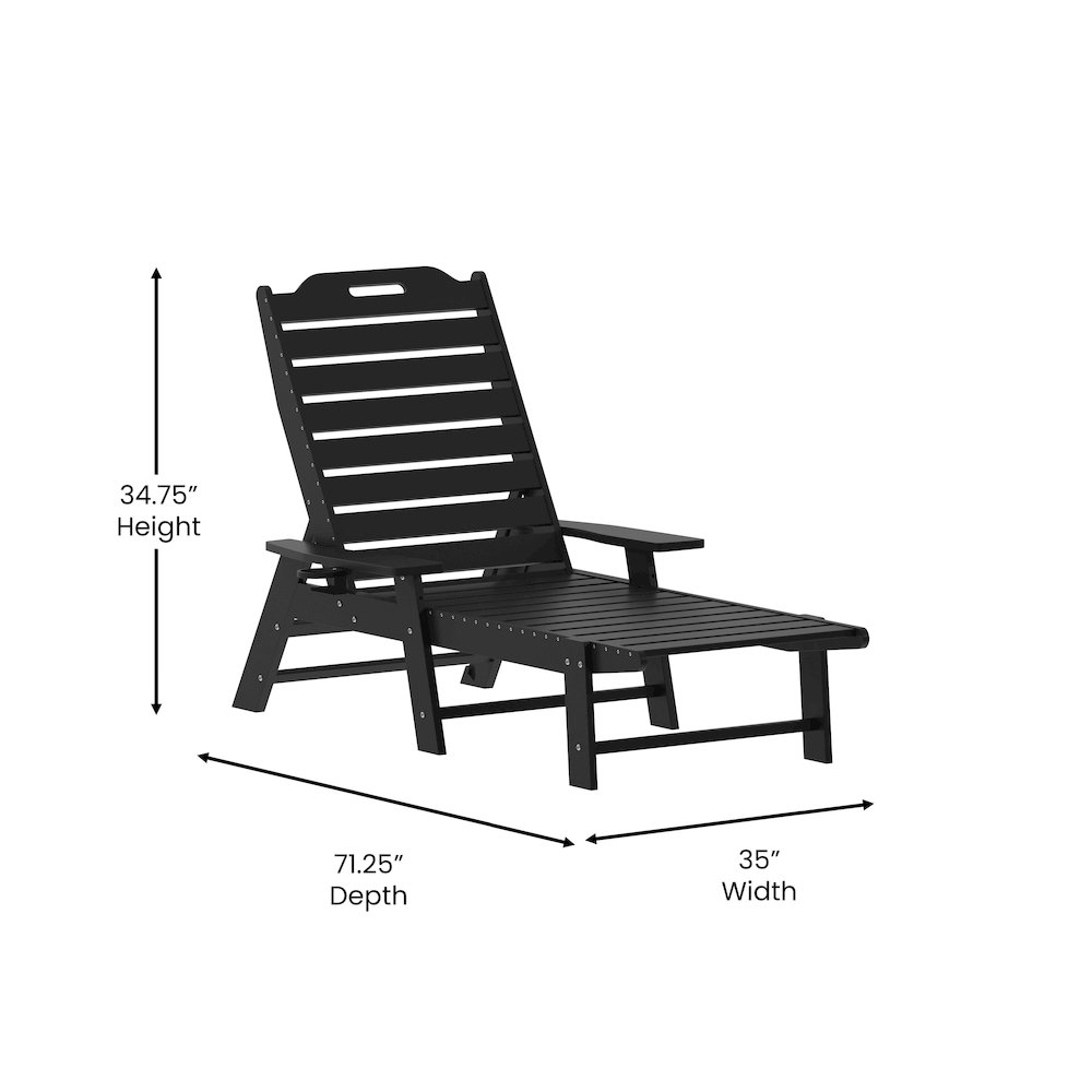 3-Piece Set with 2 Adjustable HDPE Loungers and Folding Side Table in Black. Picture 4