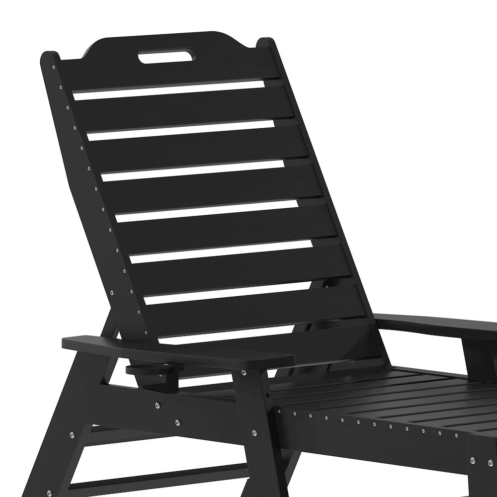 3-Piece Set with 2 Adjustable HDPE Loungers and Folding Side Table in Black. Picture 11