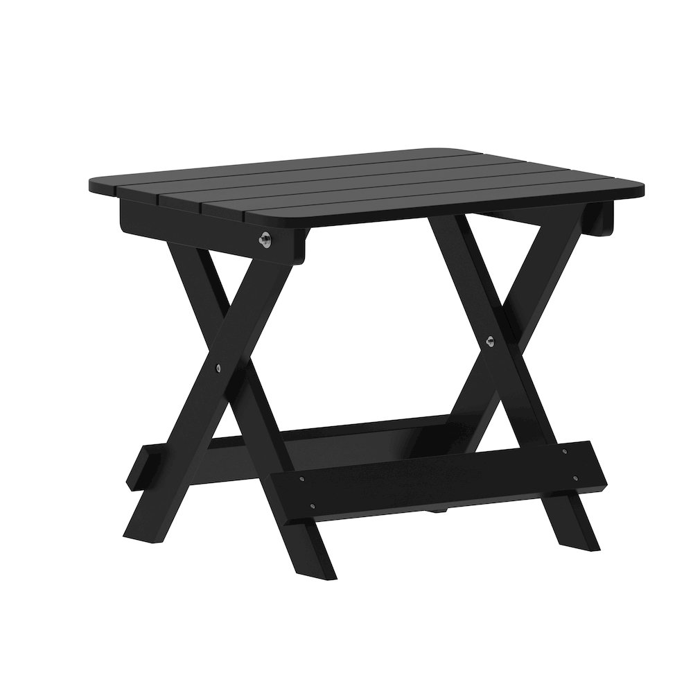 3-Piece Set with 2 Adjustable HDPE Loungers and Folding Side Table in Black. Picture 12