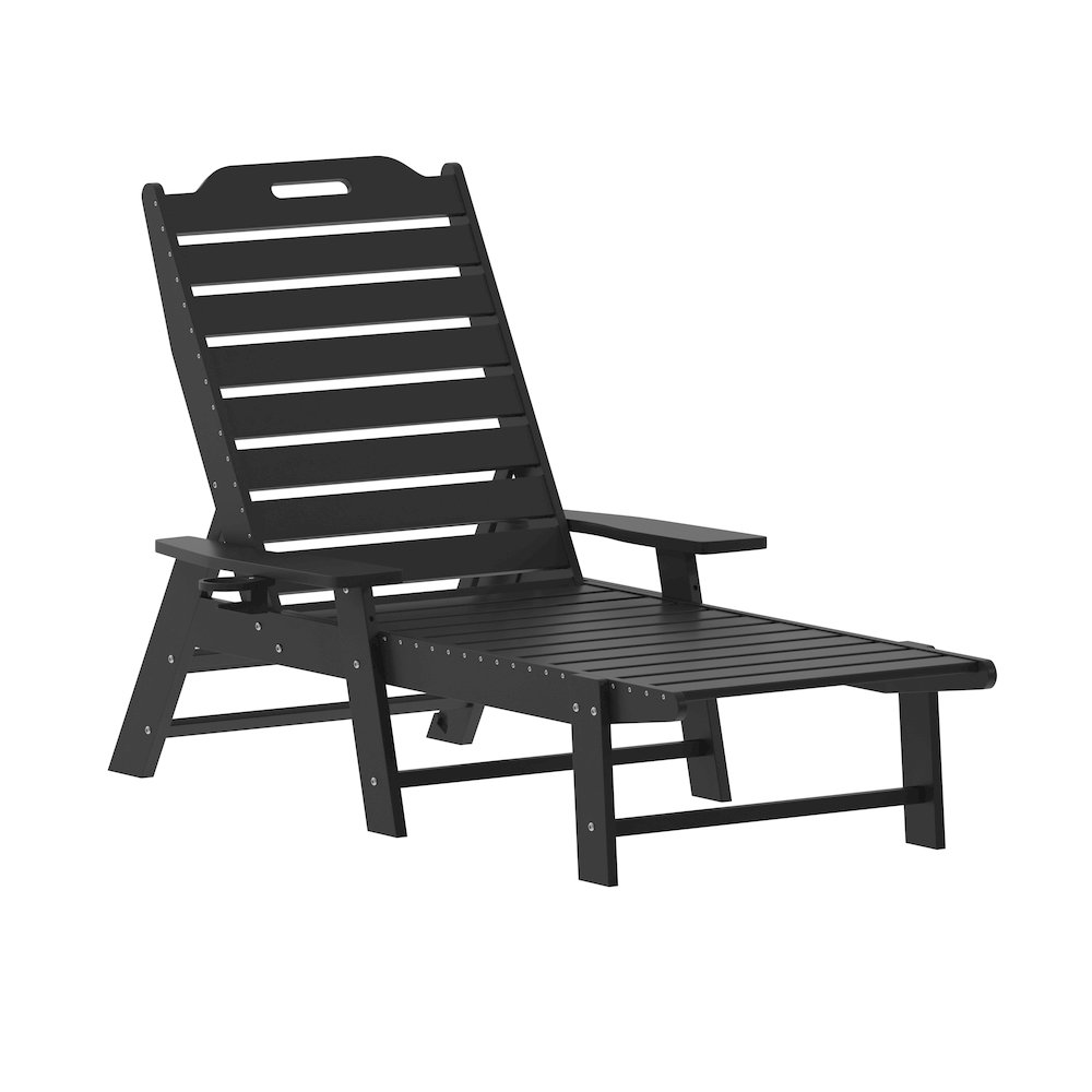 3-Piece Set with 2 Adjustable HDPE Loungers and Folding Side Table in Black. Picture 9