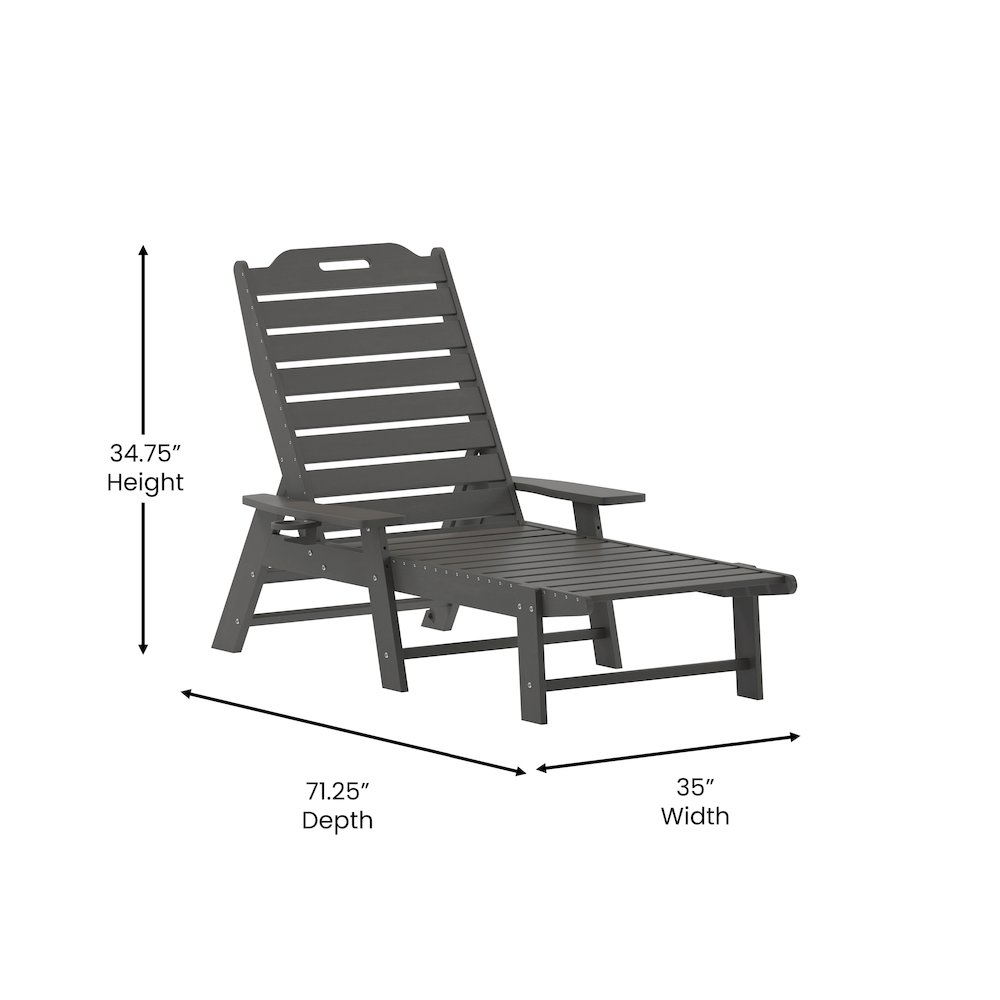 3-Piece Set with 2 Adjustable HDPE Loungers and Folding Side Table in Gray. Picture 4
