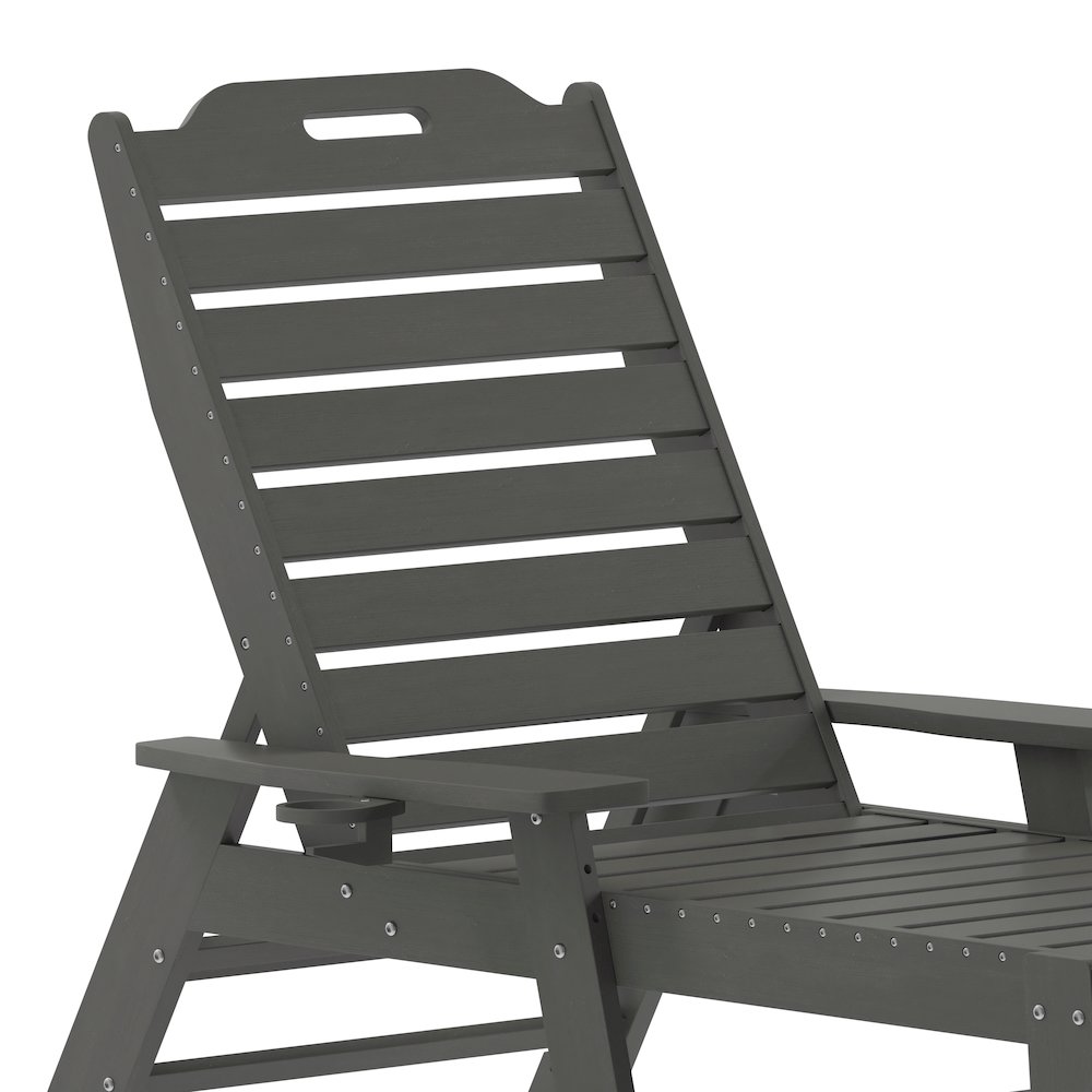 3-Piece Set with 2 Adjustable HDPE Loungers and Folding Side Table in Gray. Picture 11