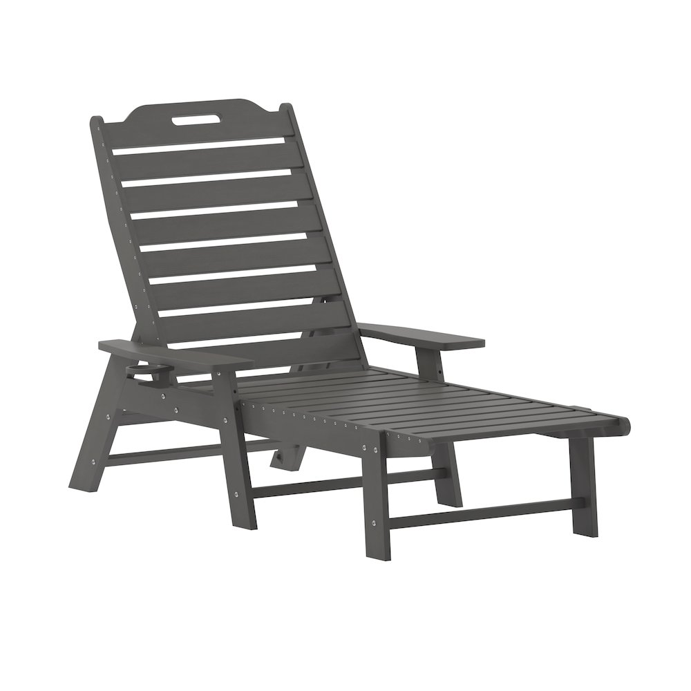 3-Piece Set with 2 Adjustable HDPE Loungers and Folding Side Table in Gray. Picture 9