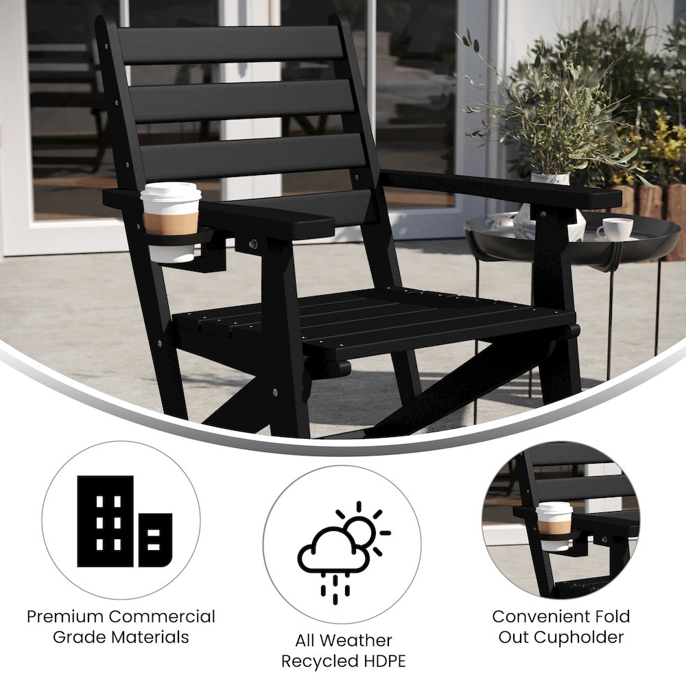 Contemporary Commercial Grade Adirondack Dining Chair with Cupholder, Black. Picture 4