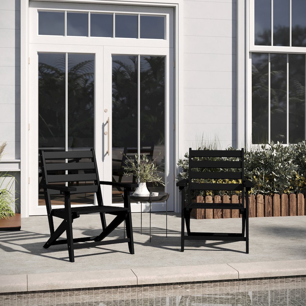 Contemporary Commercial Grade Adirondack Dining Chair with Cupholder, Black. Picture 6