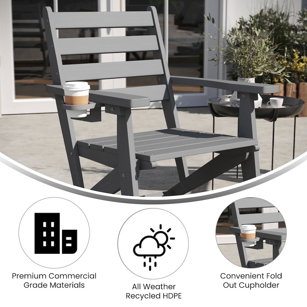 Contemporary Commercial Grade Adirondack Dining Chair with Cupholder, Gray. Picture 4