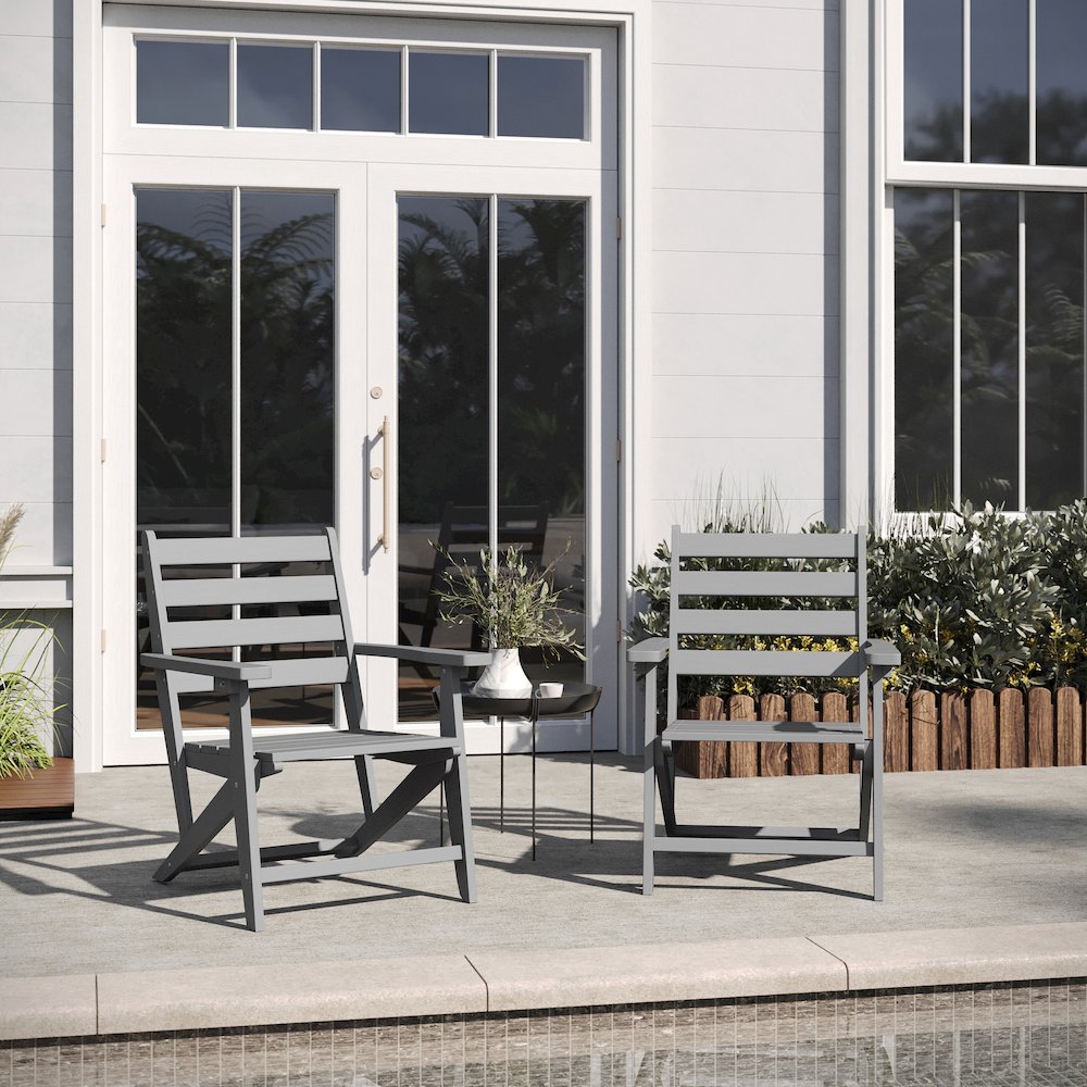 Contemporary Commercial Grade Adirondack Dining Chair with Cupholder, Gray. Picture 6
